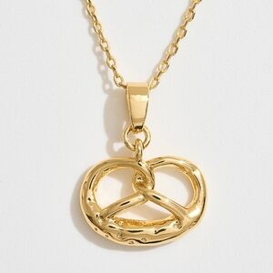 Gold 14k Dipped Pretzel Pendant Necklace Charm Chain Statement Jewelry Accessory